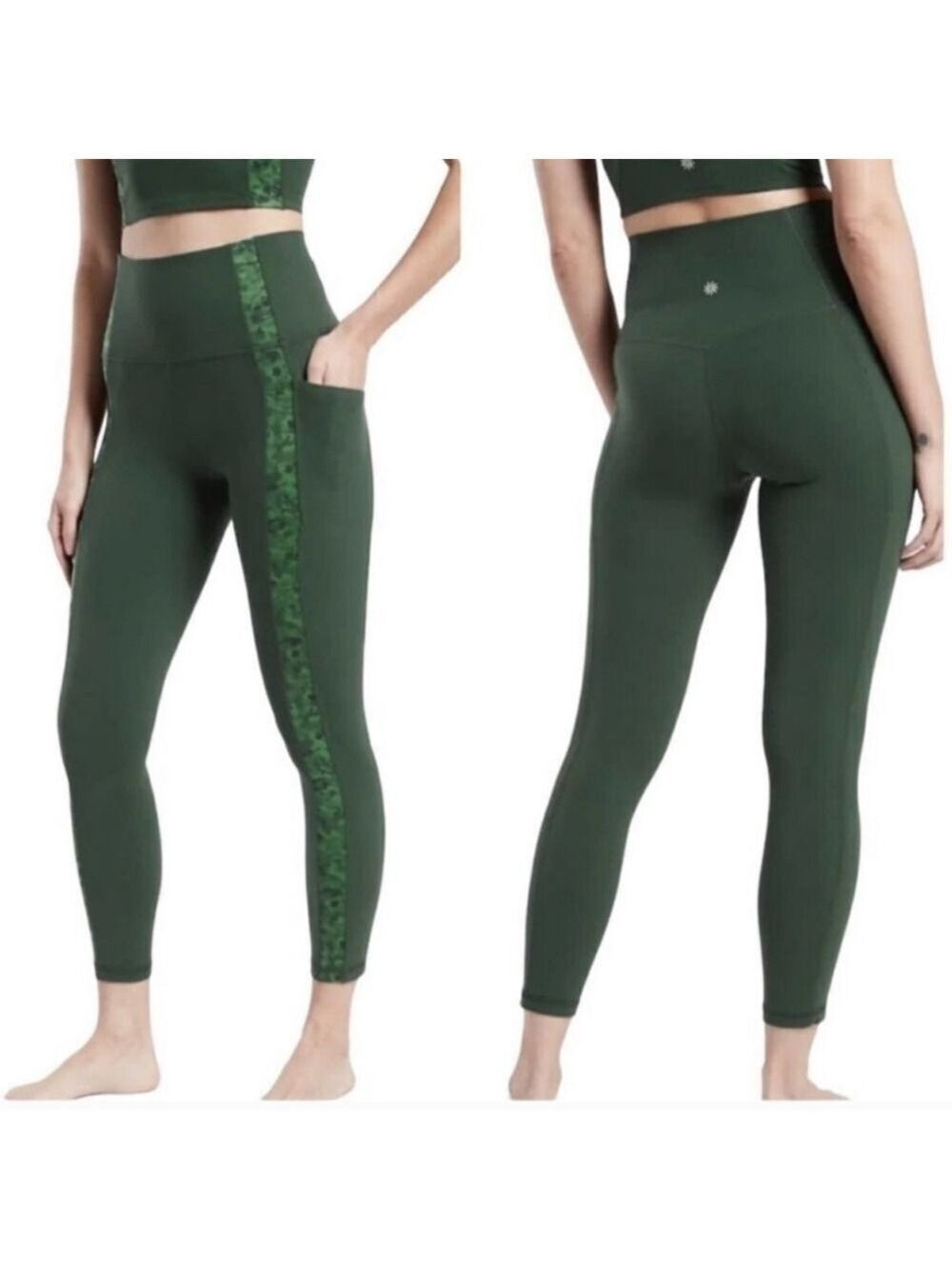 Athleta Salutation Stash Pocket II Serene Tight Seaweed Snack/Sequoia XS